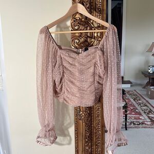 Sweetheart Neck Flounce Sleeve Crop Blouse Size XXL Champagne Pink Date Night